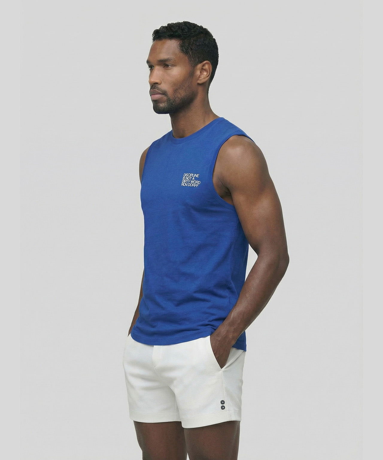 Ärmelloses T-Shirt aus Bio-Baumwolle "DISCIPLINE": Blau