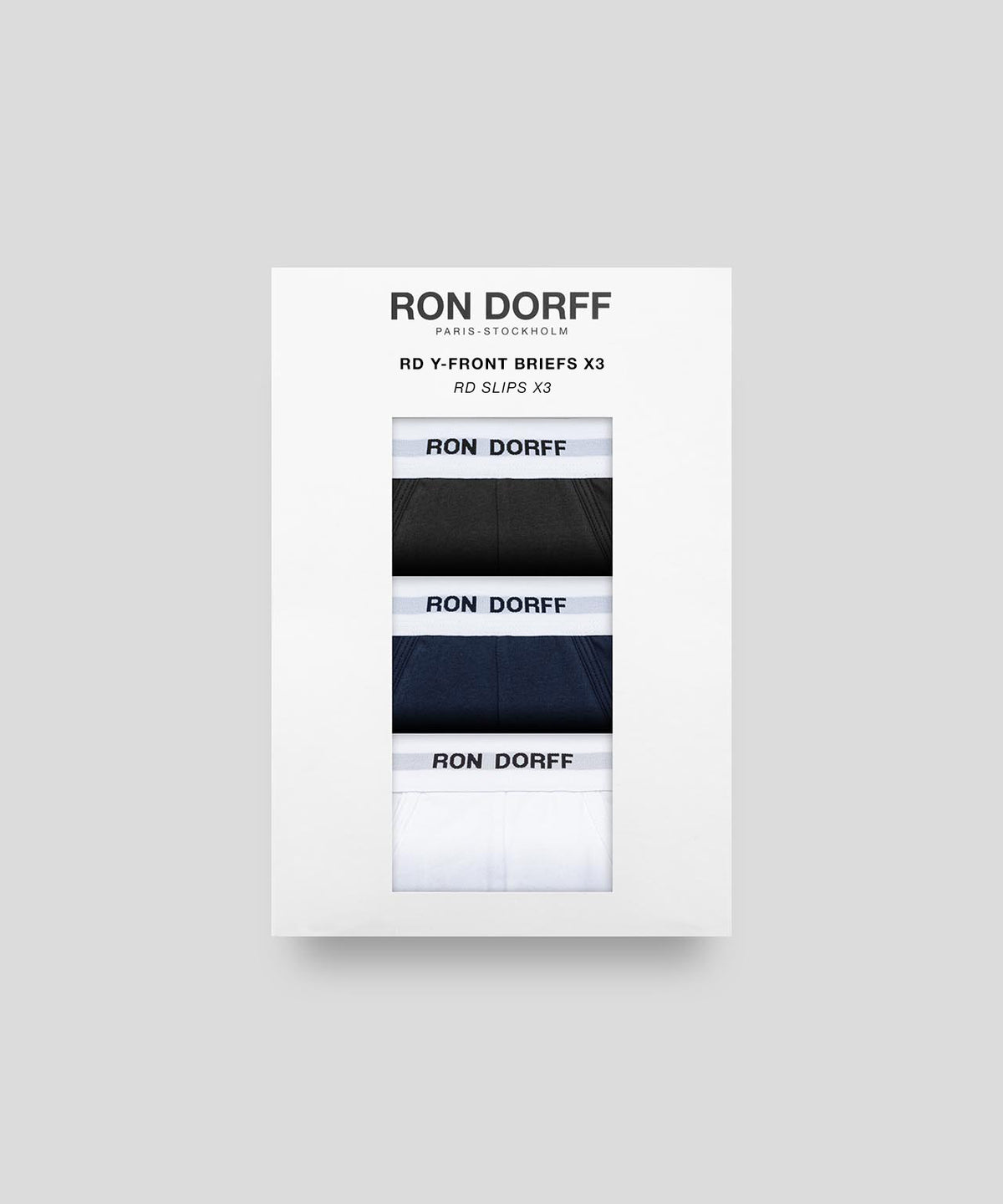 Slip Y-front en coton à imprimés RON DORFF: Bleu marine/Blanc/Noir