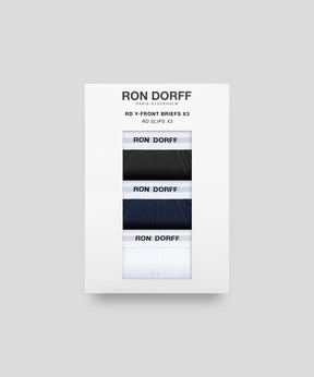 Slips Y-front en coton à imprimés RON DORFF: Bleu marine/Blanc/Noir