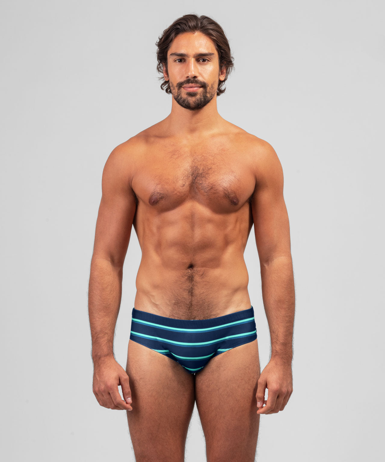 Swim Briefs Retro Stripes: Pistachio Green / Navy