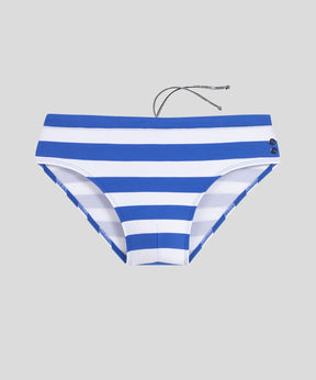 Slip de bain coupe ajustée à rayure: Bleu grec/Blanc