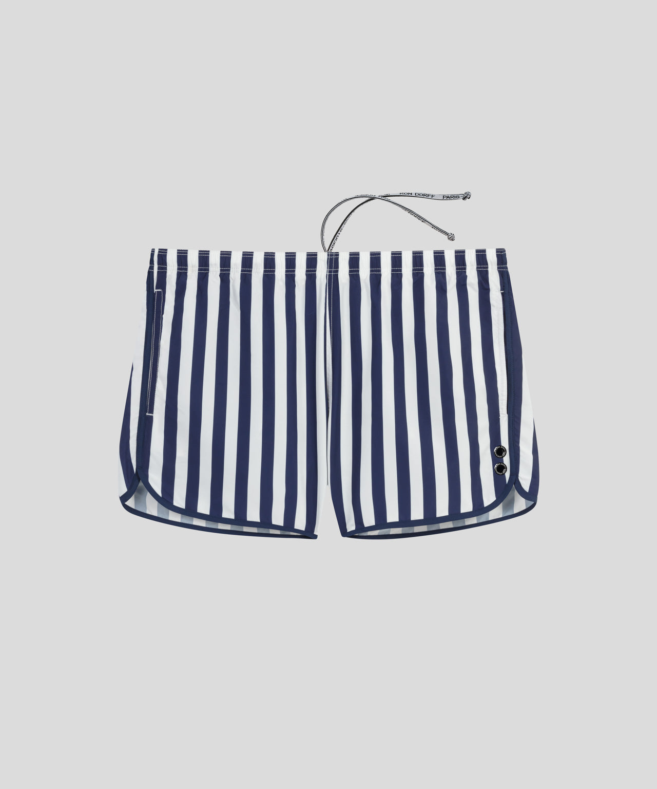 Short de bain court en polyester à rayures: Bleu marine/Blanc