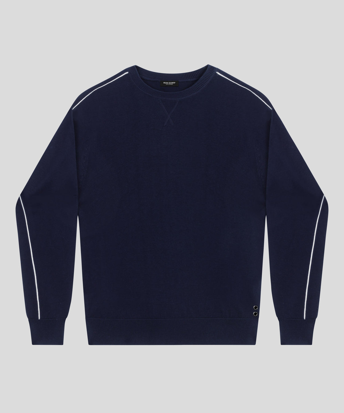 Sweatshirt en coton-soie avec passepoil: Bleu marine