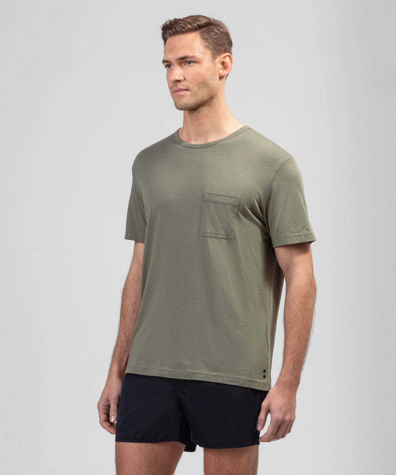 Cotton Modal T-Shirt w Chest Pocket: Olive Green