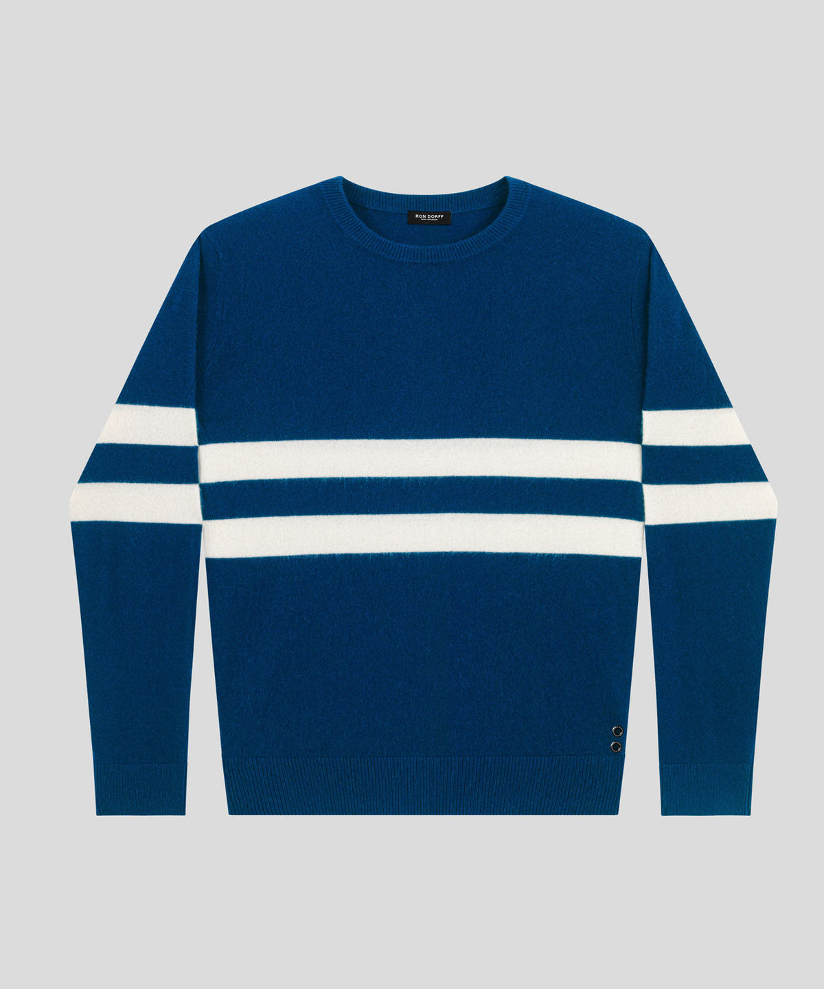 Sweat en cachemire avec lignes horizontales: Bleu lac