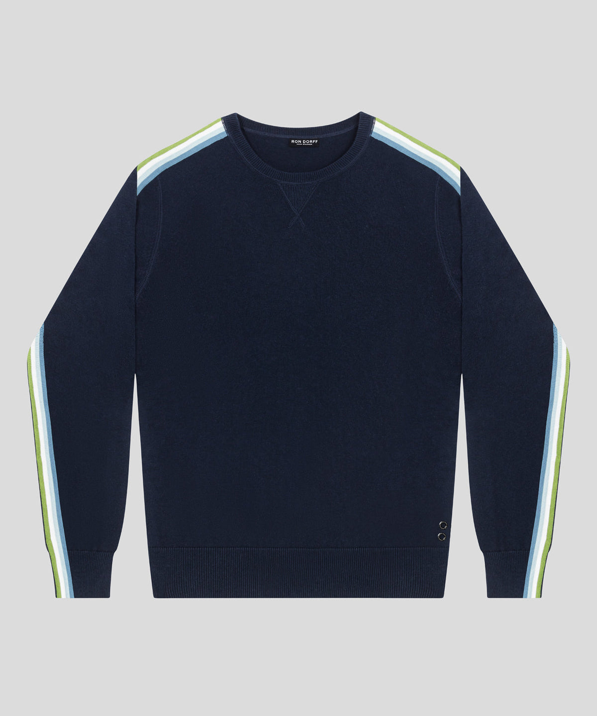 Sweatshirt en coton et cachemire avec lignes latérales: Bleu marine