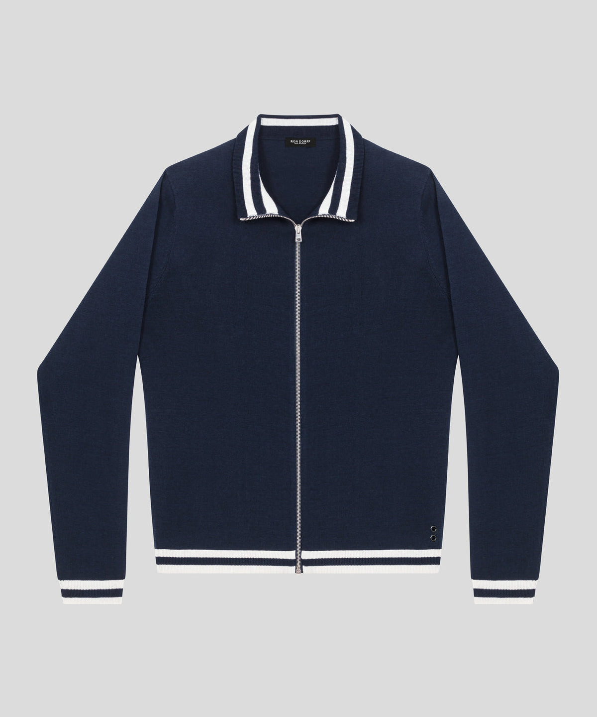 Veste zippée en coton soie avec passepoil: Bleu marine