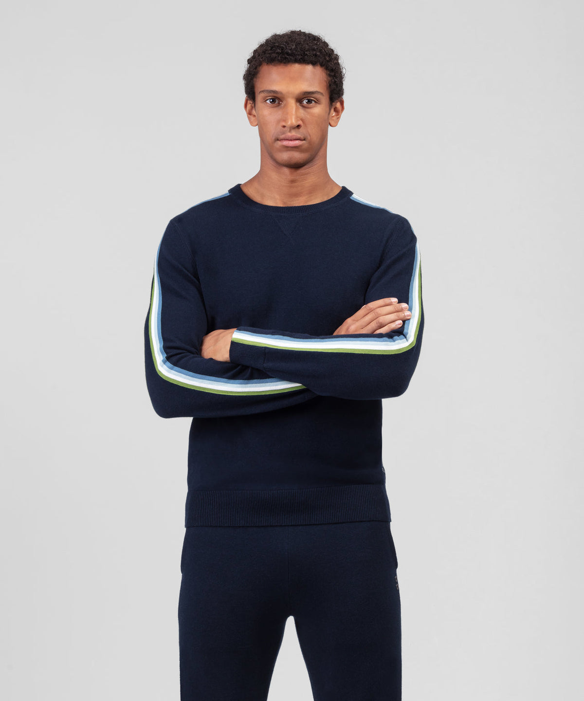 Cotton Cashmere Sweatshirt w. Side Stripes: Navy