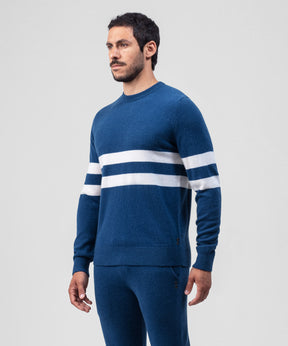 Cashmere Sweatshirt Horizontal Lines: Blue Lake