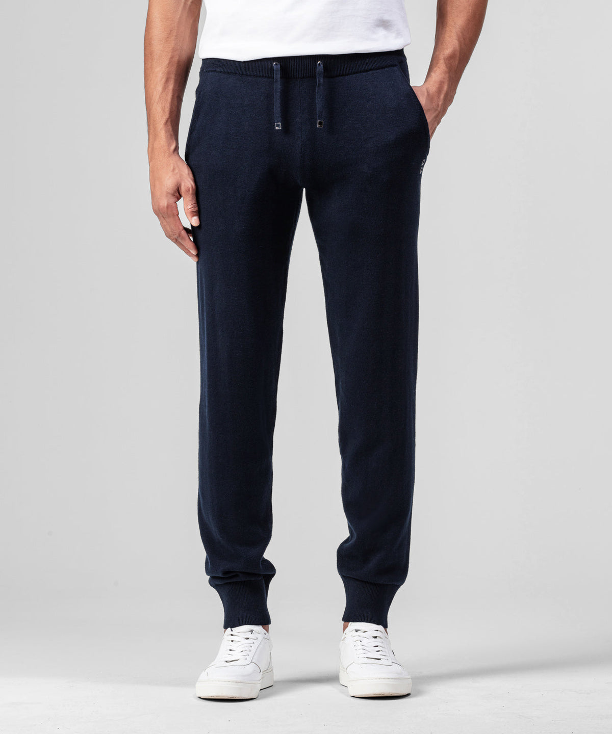 Pantalon en coton et cachemire: Bleu marine